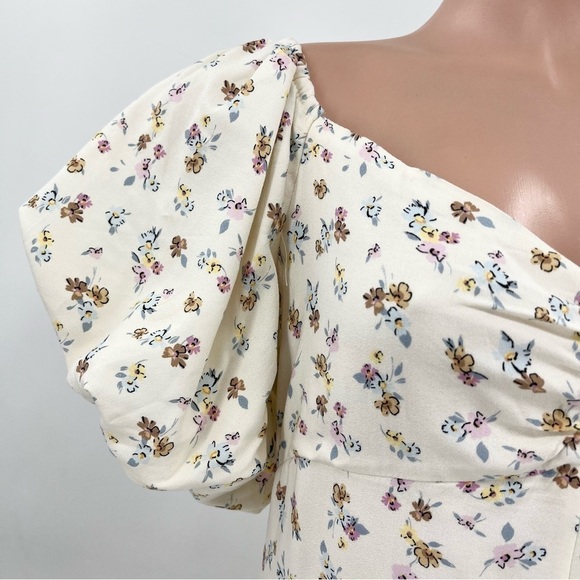 NWT AND NOW THIS Cream Floral Puff Sleeve Front Slit Midi Dress - Picture 6 of 13